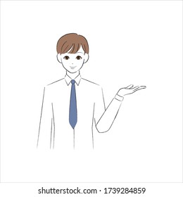A man with his palm open to the left