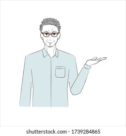 A man with his palm open to the left