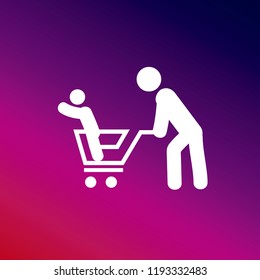 Man with his son in a shopping cart icon vector illustrator creative design purple and pink gradient background