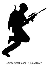 Der Mann mit seiner Waffe Silhouette Vektor, Sniper und Sturmgewehr Pistole, Pfanne und Tasche.