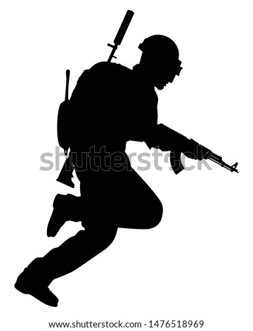 The man with his weapon silhouette vector, Sniper and assault rifle gun,pan  and bag.