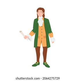 Man in historical costume of 18th century. Rococo fashion cartoon vector illustration