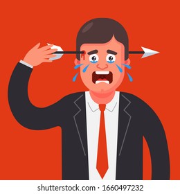 a man was hit with a bow arrow. miss in work. Flat vector illustration of an accident.