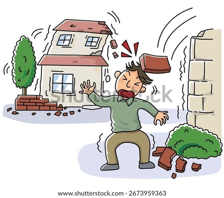 A man is hit by a brick that collapsed during an earthquake