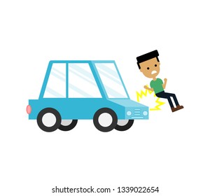 Man was hit by a car. accident on the road and risk insured events Isolated on white background. Cartoon style. Vector Illustration.