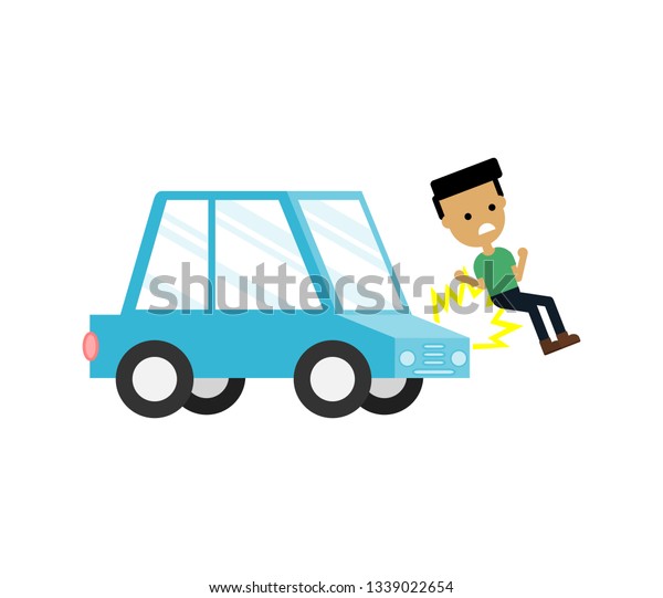 Man was hit by a car. accident on the road\
and risk insured events Isolated on white background. Cartoon\
style. Vector\
Illustration.