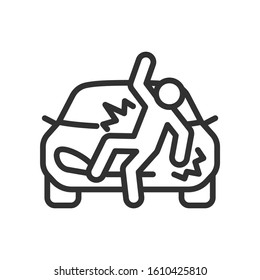 man was hit by a car , Caution, accident , linear icon. Editable stroke
