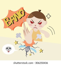 man hit mosquito cartoon vector