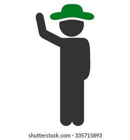 Man Hitchhike vector icon. Style is bicolor flat symbol, green and gray colors, rounded angles, white background.