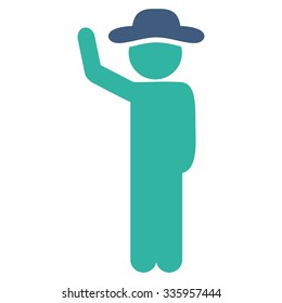 Man Hitchhike vector icon. Style is bicolor flat symbol, cobalt and cyan colors, rounded angles, white background.