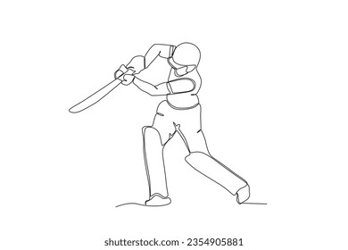 A man hits the ball from below. Cricket one-line drawing