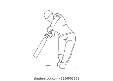 Un hombre golpea una pelota de cricket. Dibujo de una línea de cricket