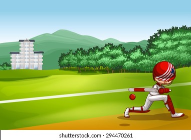 Man hitting ball with wooden bat