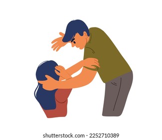 
Man hitting woman with hand, family conflict, domestic violence, flat vector illustration