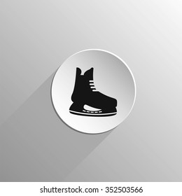 man hockey skates, black flat icon on a light background with long shadow