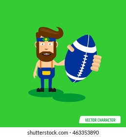 Man hold American Football Ball. Vector Illustration Eps10