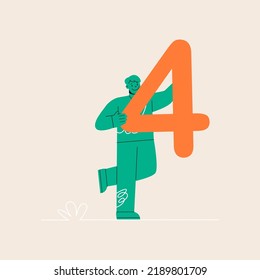 El hombre tiene el número cuatro. Ilustración vectorial colorida
