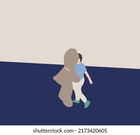 Man hold big teddy bear soft toy as a present to his girlfriend walking on street. Valentine's Day concept.