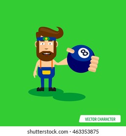 Man hold Billiard Ball. Vector Illustration Eps10