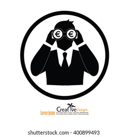 man hold binoculars with money icon.business concept.
  .Vision concept. vector illustration.