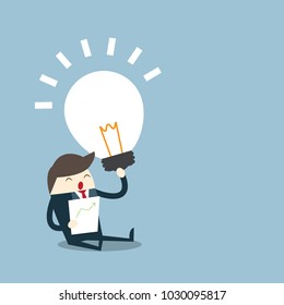 Man hold Creative light bulb idea abstract info-graphic, Inspiration concept modern design step up options background, Vector illustration