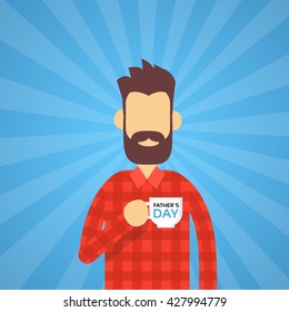 Man Hold Cup Happy Father Day Present Holiday Flat Vector Illustration