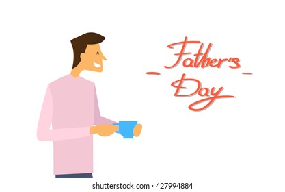 Man Hold Cup Happy Father Day Holiday Banner Flat Vector Illustration