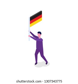 Man hold flag of Germany. Isometric vector illustration.