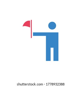 man hold flag vector icon logo design