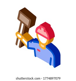 Man Hold Hammer Icon Vector. Isometric Man Hold Hammer sign. color isolated symbol illustration