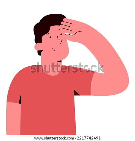 man hold hand at forehead looking far away distance concept. Searching Looking. Vector illustration