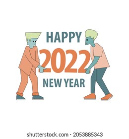 man hold happy new year 2022 flat design illustration