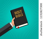 Man Hold Holy Bible in His Hand, Life Foundation Bible in the iSolated Green Background. Flat Vector.