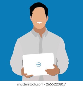 A Man Hold A Laptop