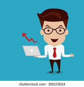  Man hold Laptop with Increasing graph illustration