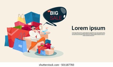 Man Hold Megaphone Black Friday Big Sale Holiday Shopping Banner Vector Illustration