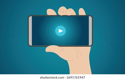 A man hold a mobile and watching video.