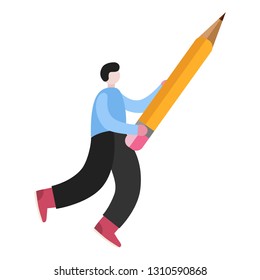 Man hold Pencil. Flat vector illustration on white background