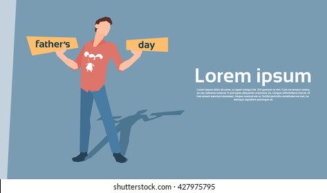 Man Hold Plate Father Day Holiday Flat Vector Illustration