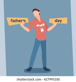Man Hold Plate Father Day Holiday Flat Vector Illustration