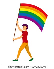 Man Hold Rainbow Flag for the LGBT Movement.