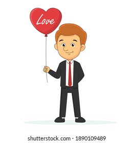 Man Hold Red Balloon Happy Valentine day