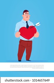 Man Hold Red Heart With Arrow Love And Valentines Day Holiday Concept Flat Vector Illustration