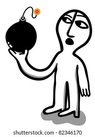 man hold a retro round bomb