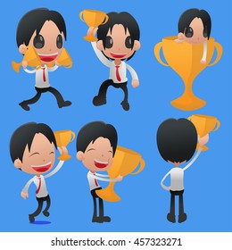 Man Hold Reward Gold Cup Vector