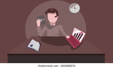Man hold tablet with laptop on desk for investment,new generation investment,technology invest