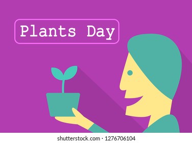 Man hold tree pot with sprout, Plants day vector