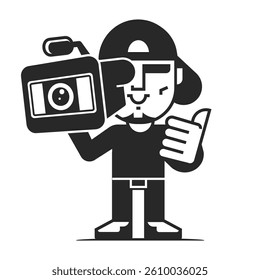 Man Hold Video Camera for Film Cinema Movie Production Logo Design Vector