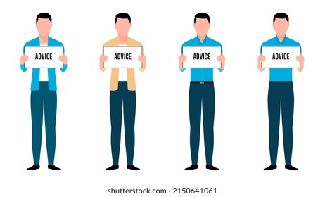 man holding Advice board flat character illustration, people holding board business character vector illustration on white background. 