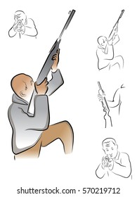 A man holding aiming a rifle.